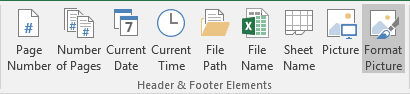 Header and Footer Elements group in Excel 2016