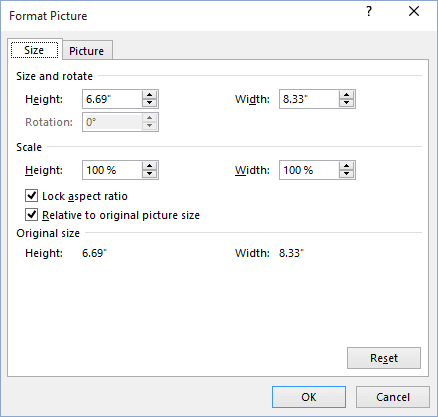 Format Picture in Excel 2016