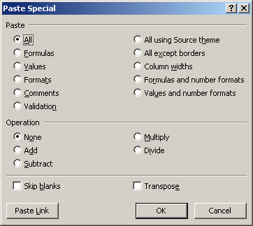 Paste Special in Excel 2007