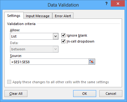Data Validation in Excel 2013