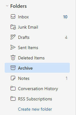 Archive folder in Outlook for Web