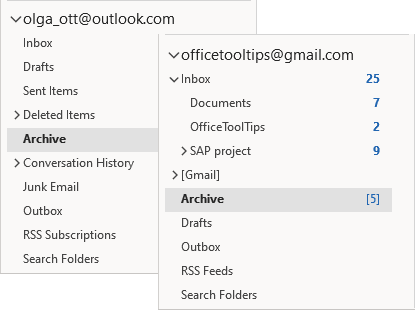 Archive folder in Outlook 365