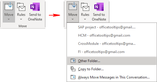 Move button in Classic ribbon Outlook 365
