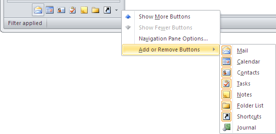 Buttons on Navigation Bar in Outlook 2010