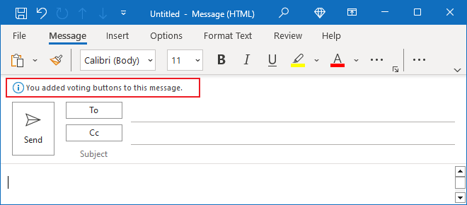 Information message about voting buttons in message Outlook 365