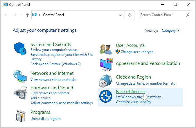 Ease of Access Windows 10