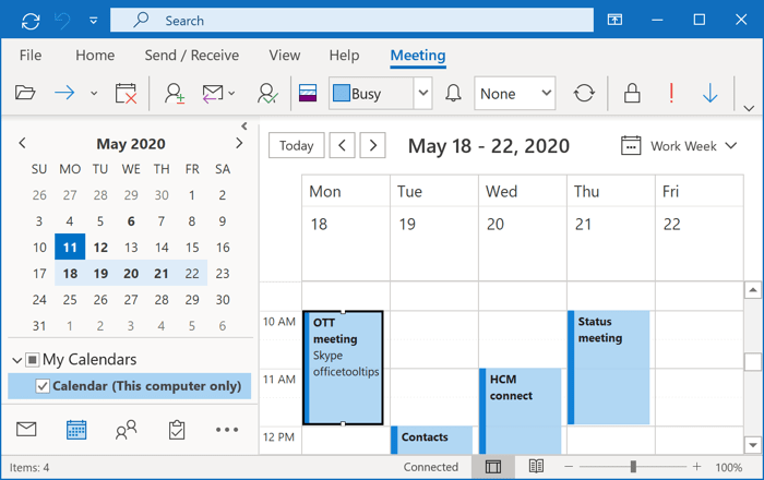 Open calendar in Outlook 365