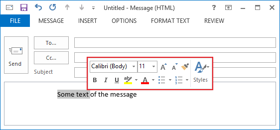 Mini Toolbar in Outlook 2013