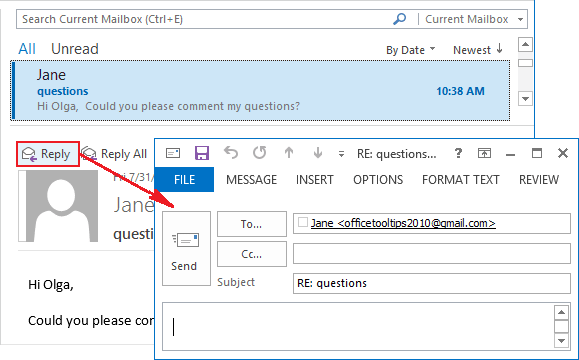 Replies and Forwards in a new window Outlook 2013