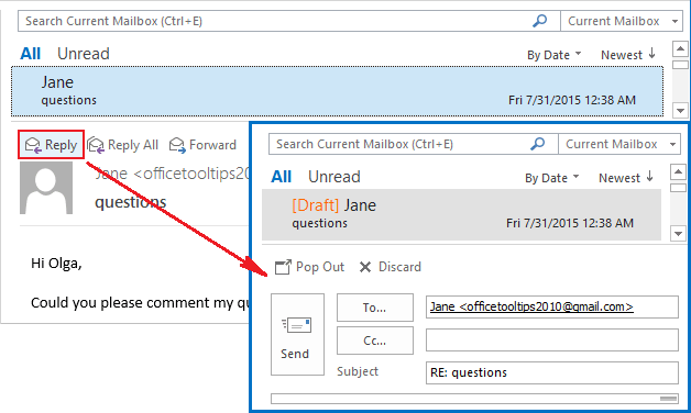 Replies and Forwards in the same window Outlook 2016