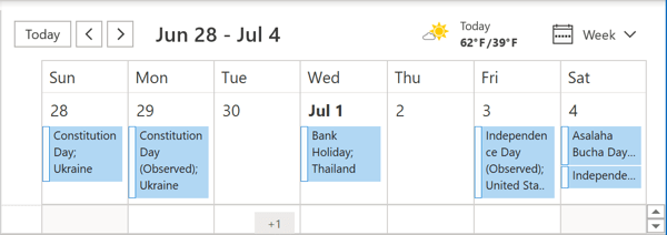Calendar with holidays Outlook 365