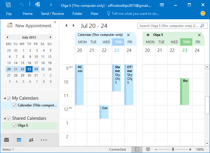 Shared Calendar in Outlook 2016
