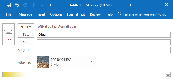 Example of an attached picture in Outlook 2016