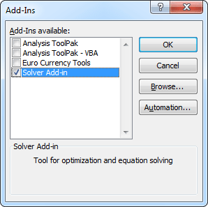 Solver Add-In in Excel 2010