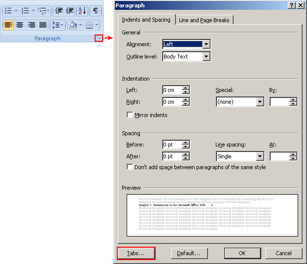 Paragraph Launcher in Word 2007