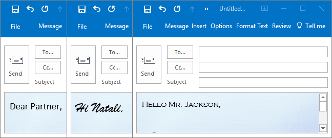 Example of fonts in Outlook 2016