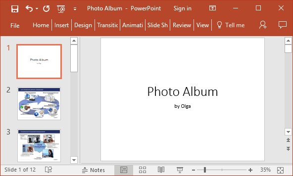 Photo album in PowerPoint 2016