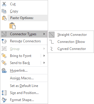 Connector types popup in Excel 2016