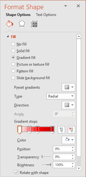 Gradient fill for shape in PowerPoint 2016