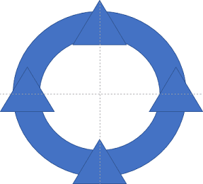 Four triagles in circle shape in PowerPoint 365