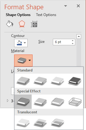 Material of 3D format in PowerPoint 2016