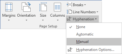 Manual hyphenation in Word 2016