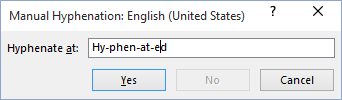 Manual hyphenation example in Word 2016