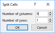 Split cells dialog box in PowerPoint 2016