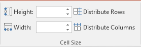 Cell size in PowerPoint 2016