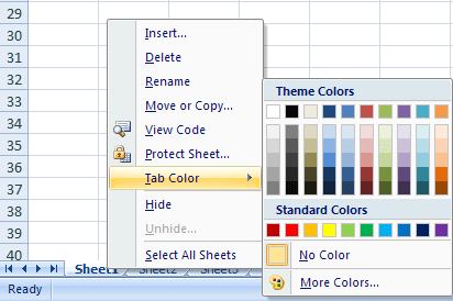 spreadsheet tabs Color in Excel 2007