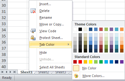 spreadsheet tabs Color in Excel 2010