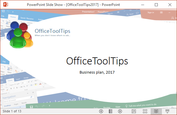 Reading view in PowerPoint 2016