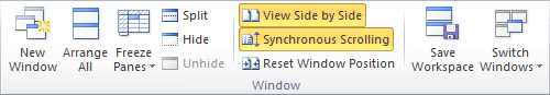 Synchronous Scrolling in Excel 2010