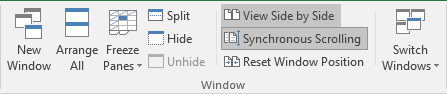 Synchronous Scrolling in Excel 2016
