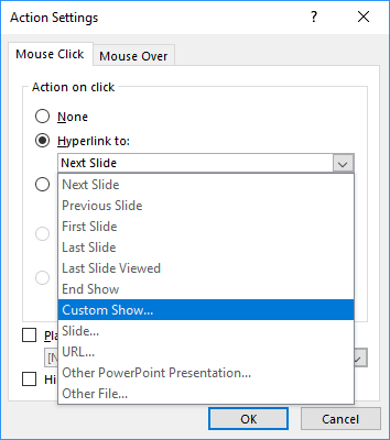 Action Settings in PowerPoint 2016