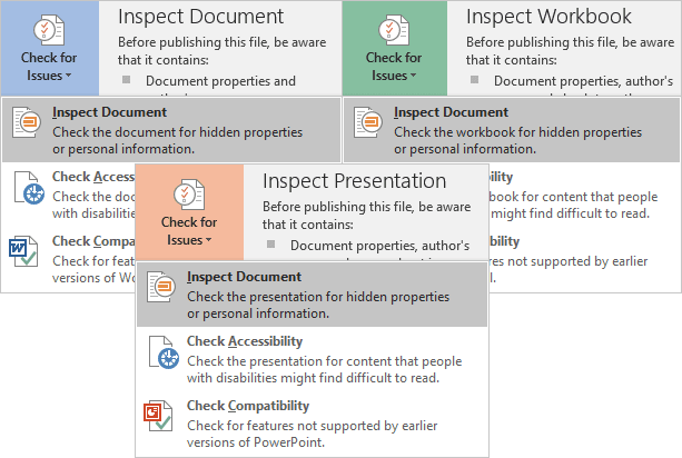 Inspect Document in Office 2016