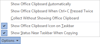 Clipboard Options in Office 2016