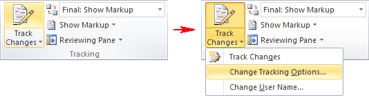 Track Changes menu in Word 2010