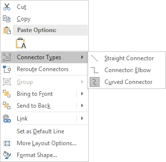 Connector types popup in Word 2016