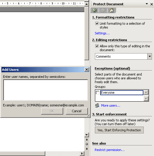 Add Users in Word 2003