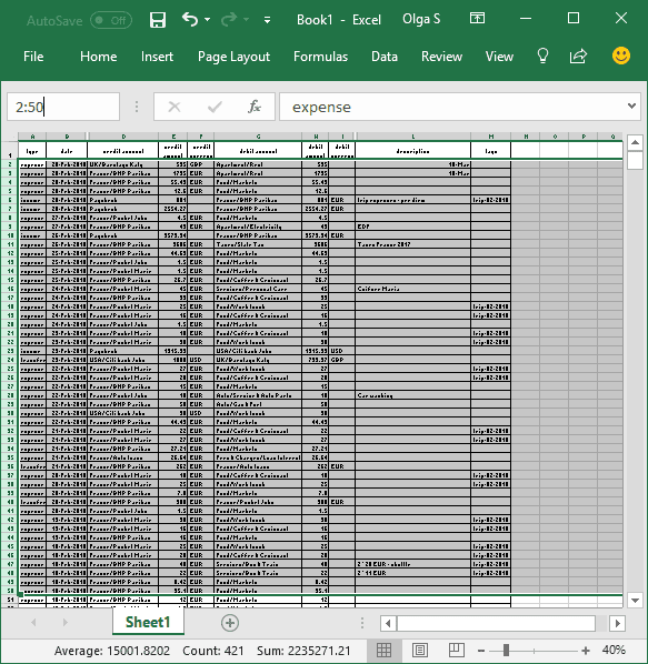 Select rows in Excel 2016