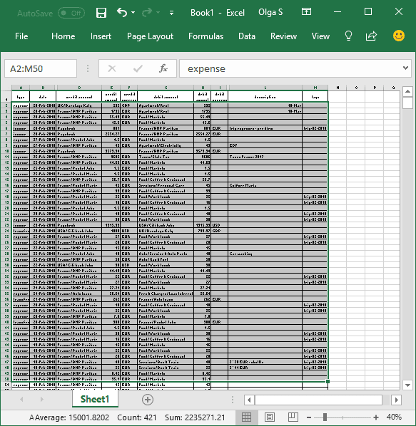 Select rectangular data range in Excel 2016