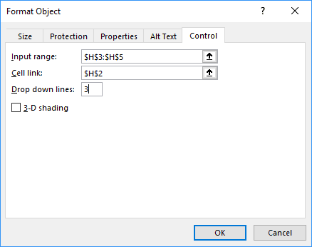 Format Control Combo box in Excel 2016