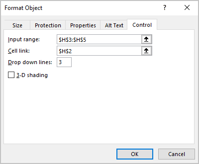 Format Control Combo box in Excel 365