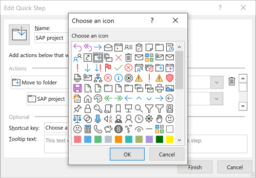 Change an icon in Edit Quick Step dialog box Outlook 365
