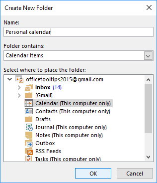Create New Folder in Outlook 2016