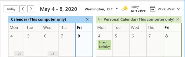 Calendar Side-by-Side view in Outlook 365