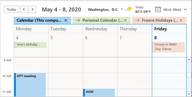 Calendars in one combined view Outlook 365