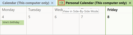 Calendar View in Side-by-Side Mode Outlook 365