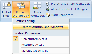 Protect Workbook button in Excel 2007